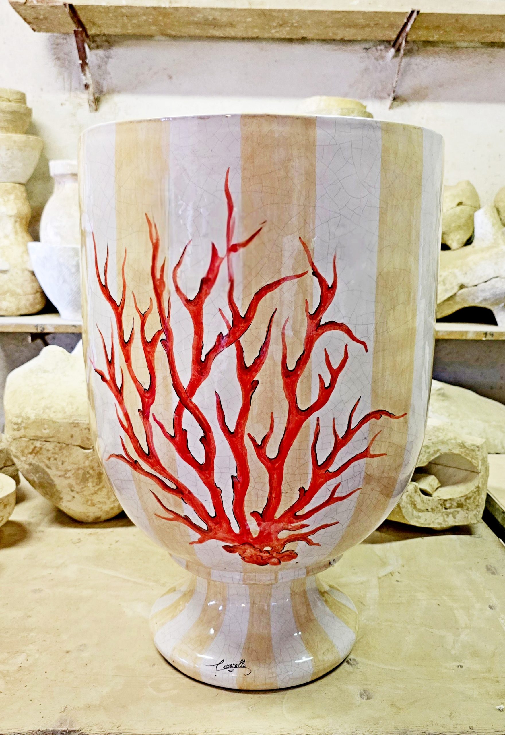 coralli su righe beige H.74 L.50